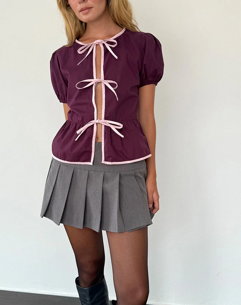 Ryota Krawattenbluse in Oxblood mit rosa Bindebändern - Image 4