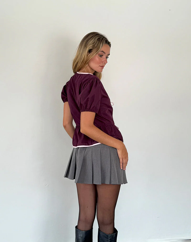 Ryota Krawattenbluse in Oxblood mit rosa Bindebändern - Image 5