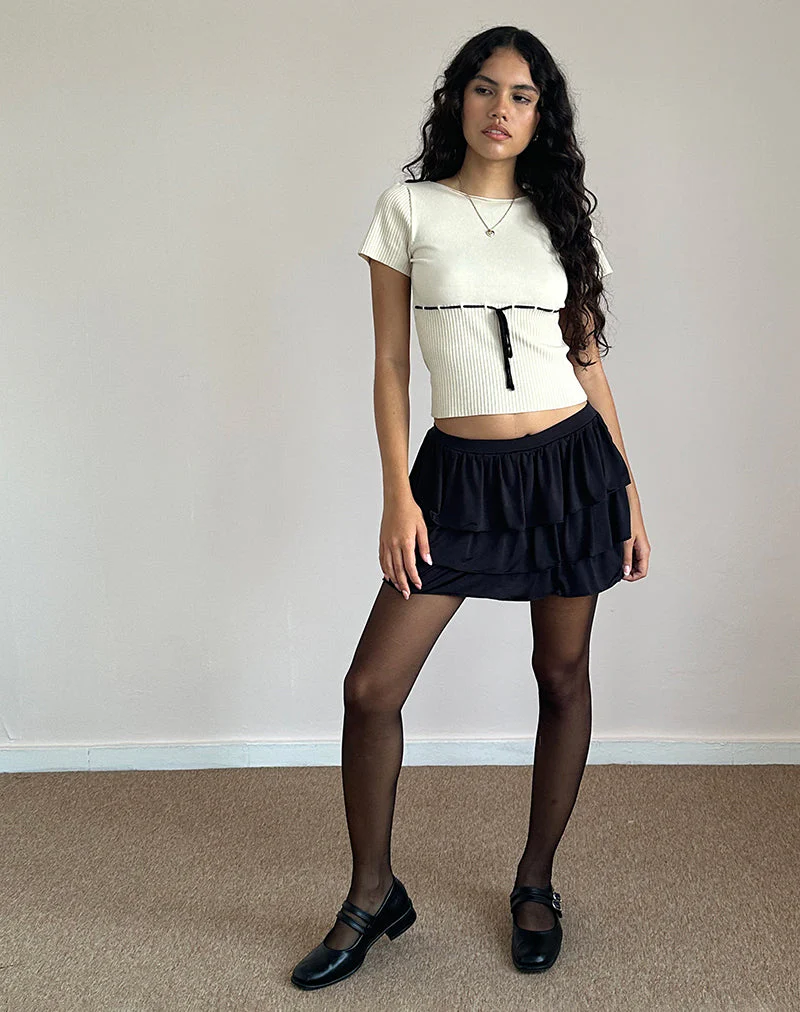 Sabine Top in Beige mit schwarzer Bindung - Image 5