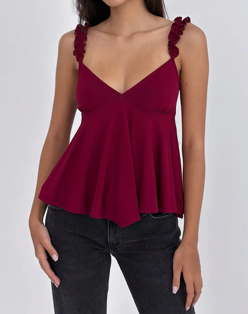 Sable Floaty Cami Top aus Jersey in Burgunderrot - Image 2