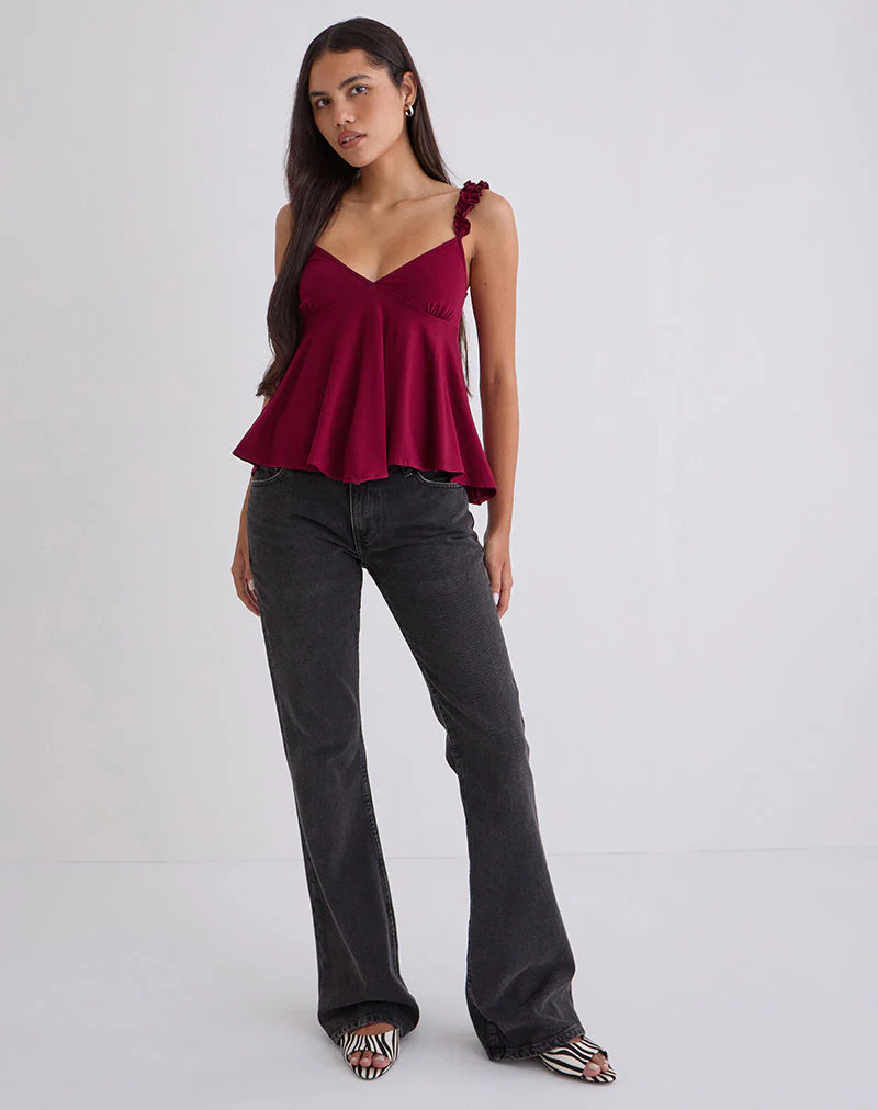 Sable Floaty Cami Top aus Jersey in Burgunderrot - Image 3