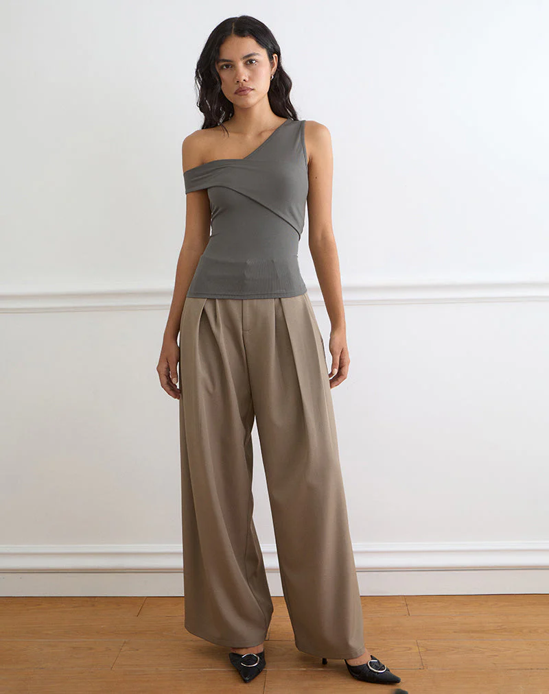 Sahar Top in Ribbed Warm Grey Eco Lyocell - Image 3