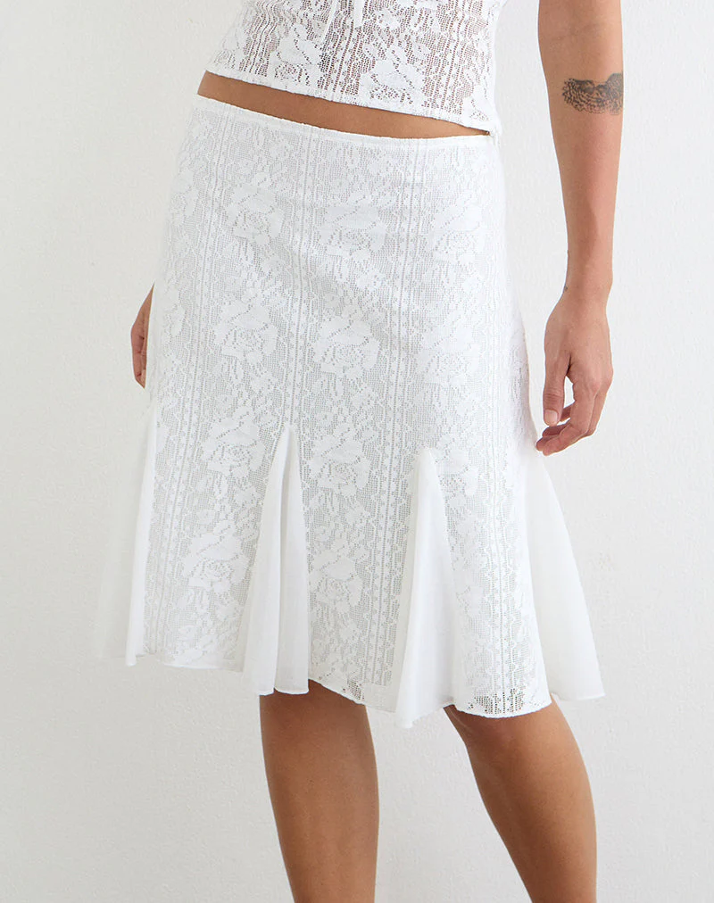 Saiwa Midi Skirt in Floral Lace White - Image 4
