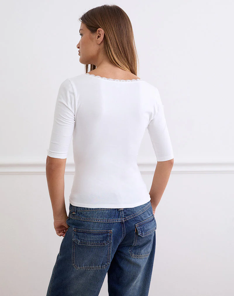 Sajiwa V Neck Top in Lace Trim White - Image 4