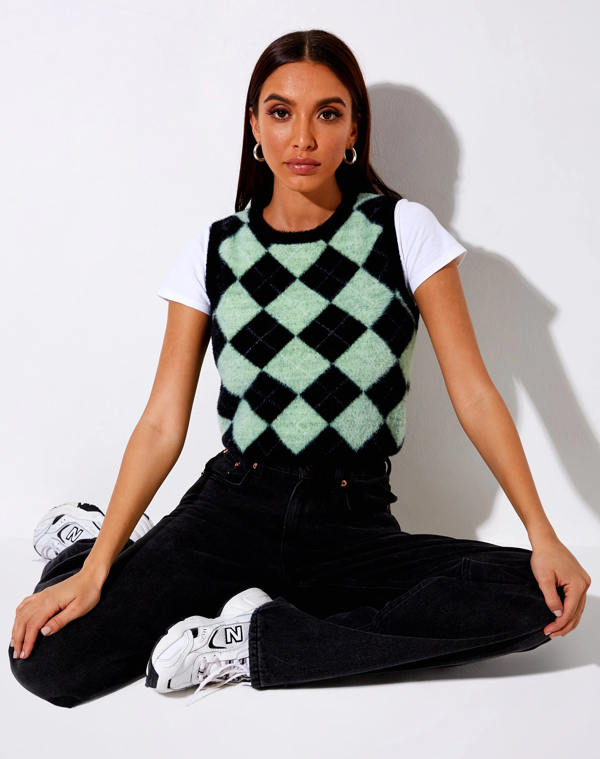 Saki Tank Top in Knit Diamond Schwarz und Grün