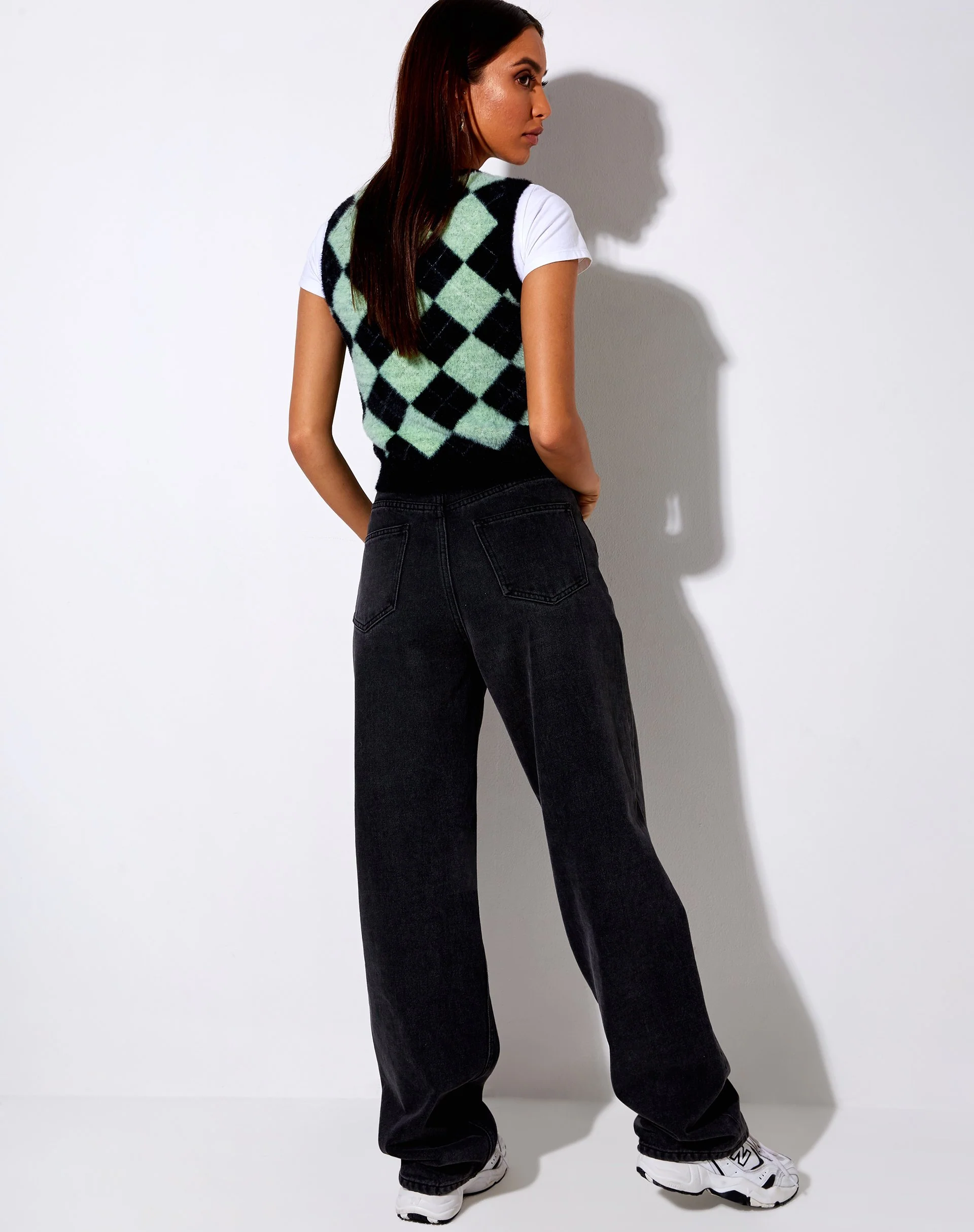 Saki Tank Top in Knit Diamond Schwarz und Grün - Image 5