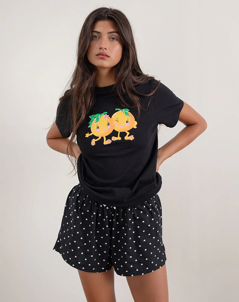 Saki Tee in Schwarz mit aufgedrucktem Squeeze Me Orange - Image 4
