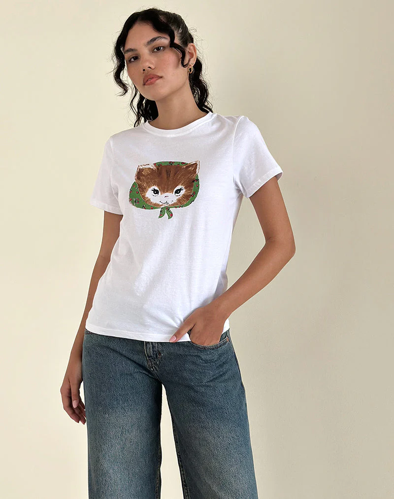 Saki Weißes Tee mit Kitty-Druck