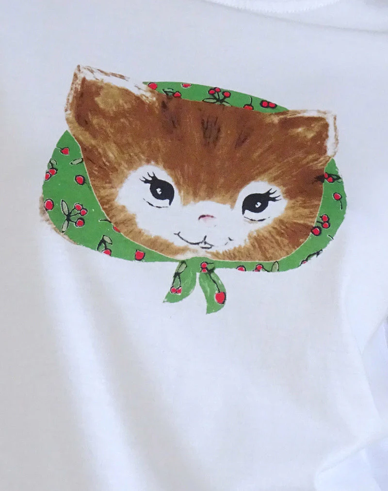 Saki Weißes Tee mit Kitty-Druck - Image 6