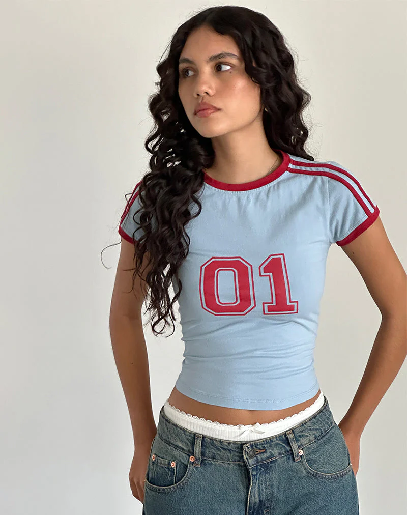 Salda Tee in Nantucket Blau mit Adrenalinroter Bindung