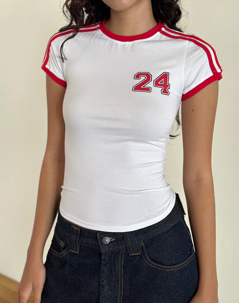 Salda Tee in Weiß mit rotem Tango-Band