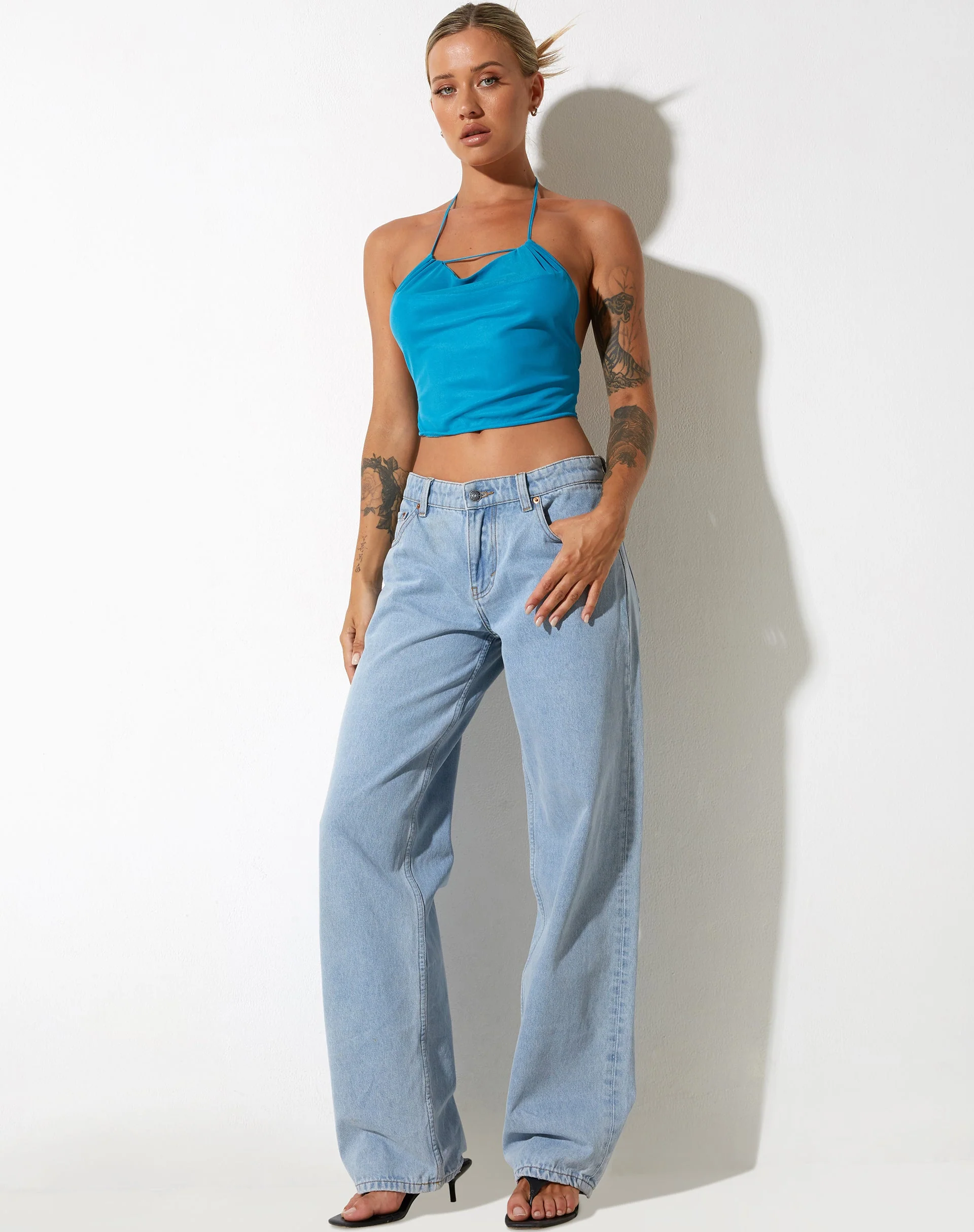 Salet Crop Top aus Mesh in Türkis - Image 3