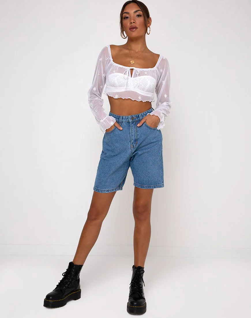 Salima Langarm-Top in Weiß Daisy Embro Weiß - Image 8