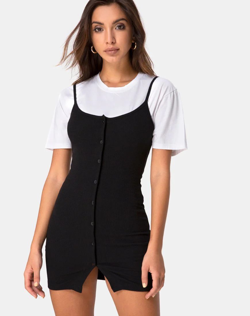 Salli Bodycon Kleid aus schwarzer Rippe