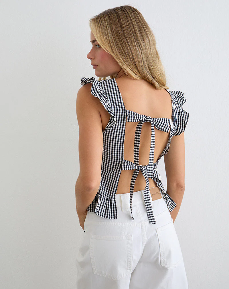 Salome Peplum Top in Mini Gingham Grey - Image 2