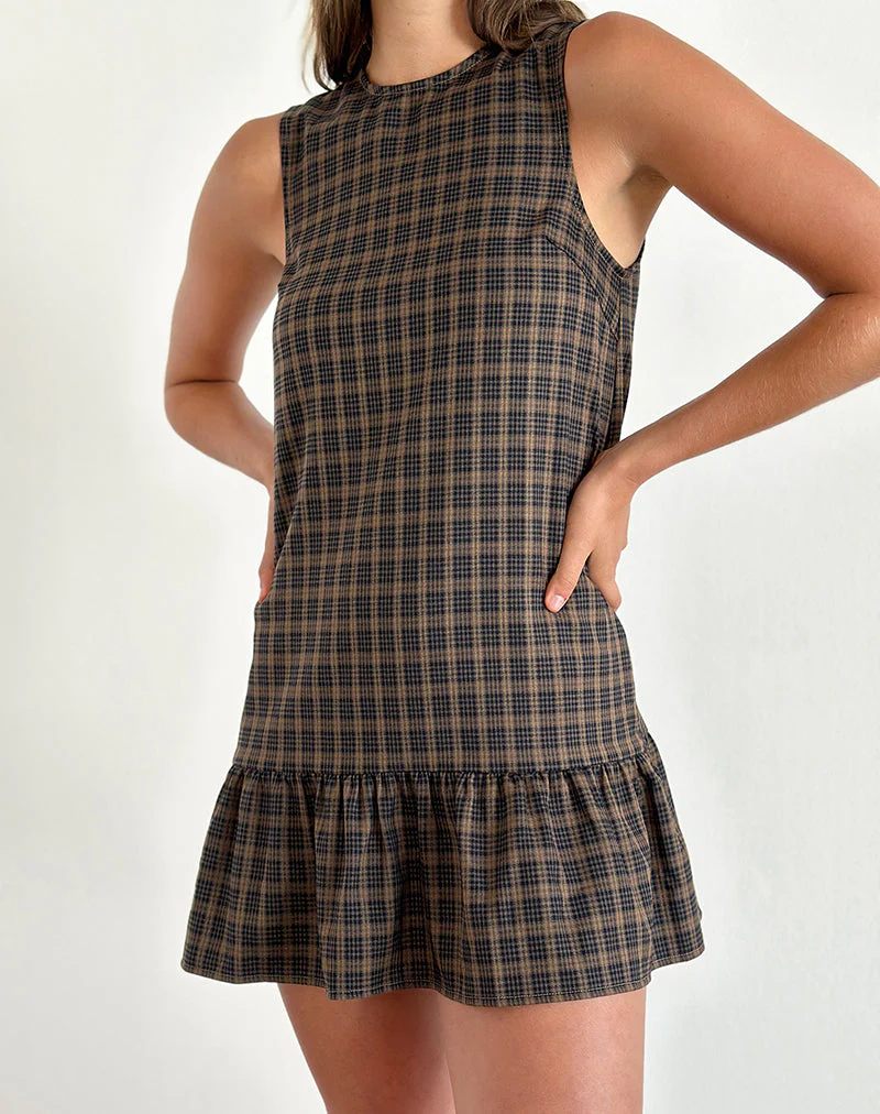 Samana Babydoll-Minikleid in Karo Dunkelbraun - Image 3