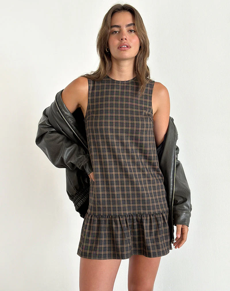 Samana Babydoll-Minikleid in Karo Dunkelbraun - Image 7