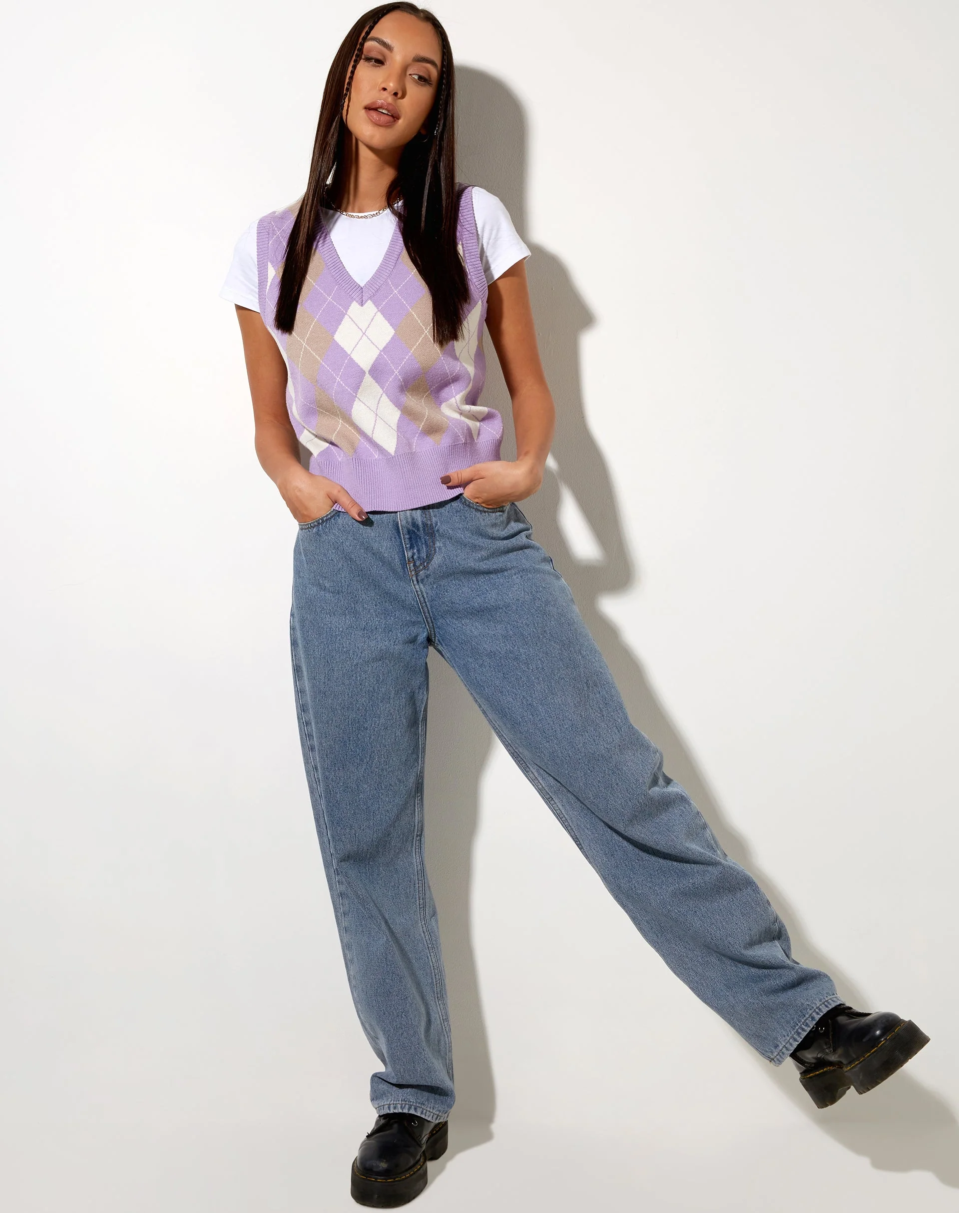 Sami Weste in Argyle Flieder Creme Tan - Image 5