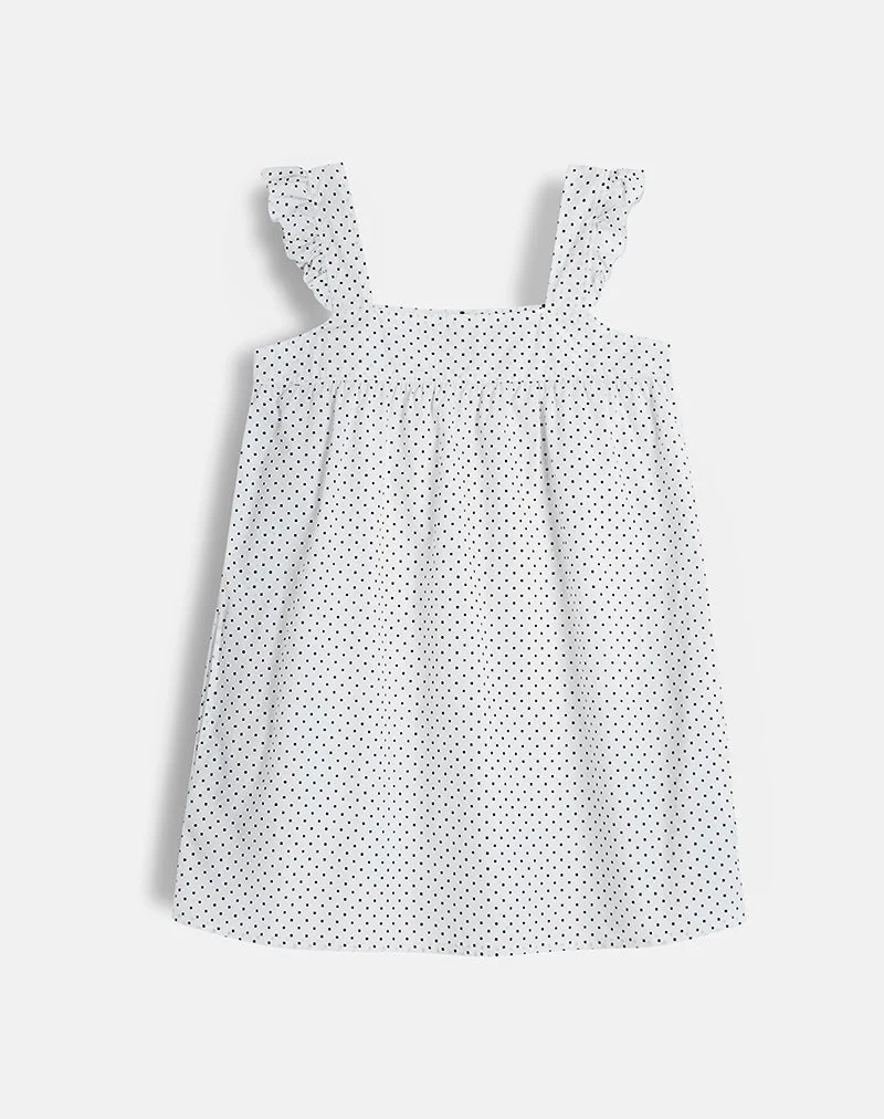 Sanaly Minikleid in Weiß mit schwarzer Mikro-Polka - Image 2