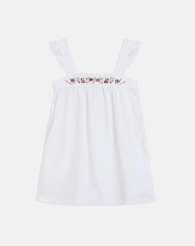 Sanaly Mini Dress in Poplin White with Cherry Blossom Embroidery - Image 5