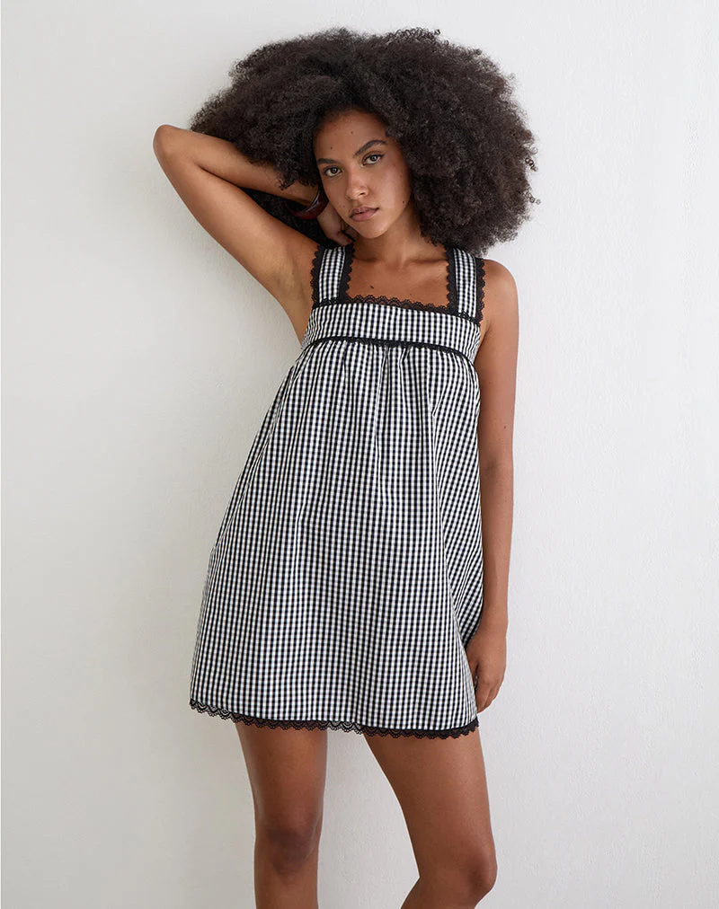 Sandat Smock Mini Dress in Mini Gingham Grey - Image 2