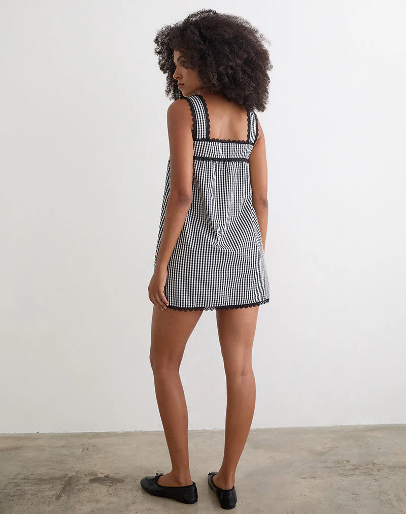 Sandat Smock Mini Dress in Mini Gingham Grey - Image 5