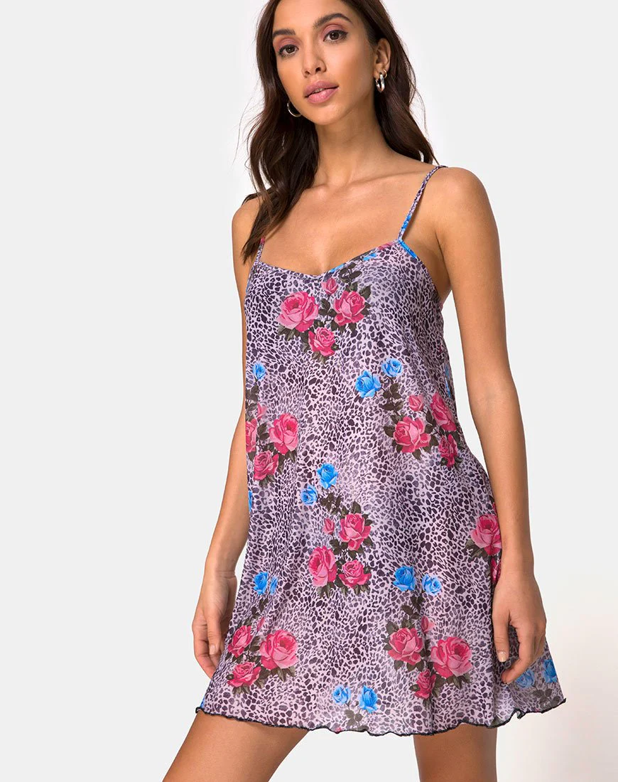 Sanita Kleid in Dschungelrose Print Netz