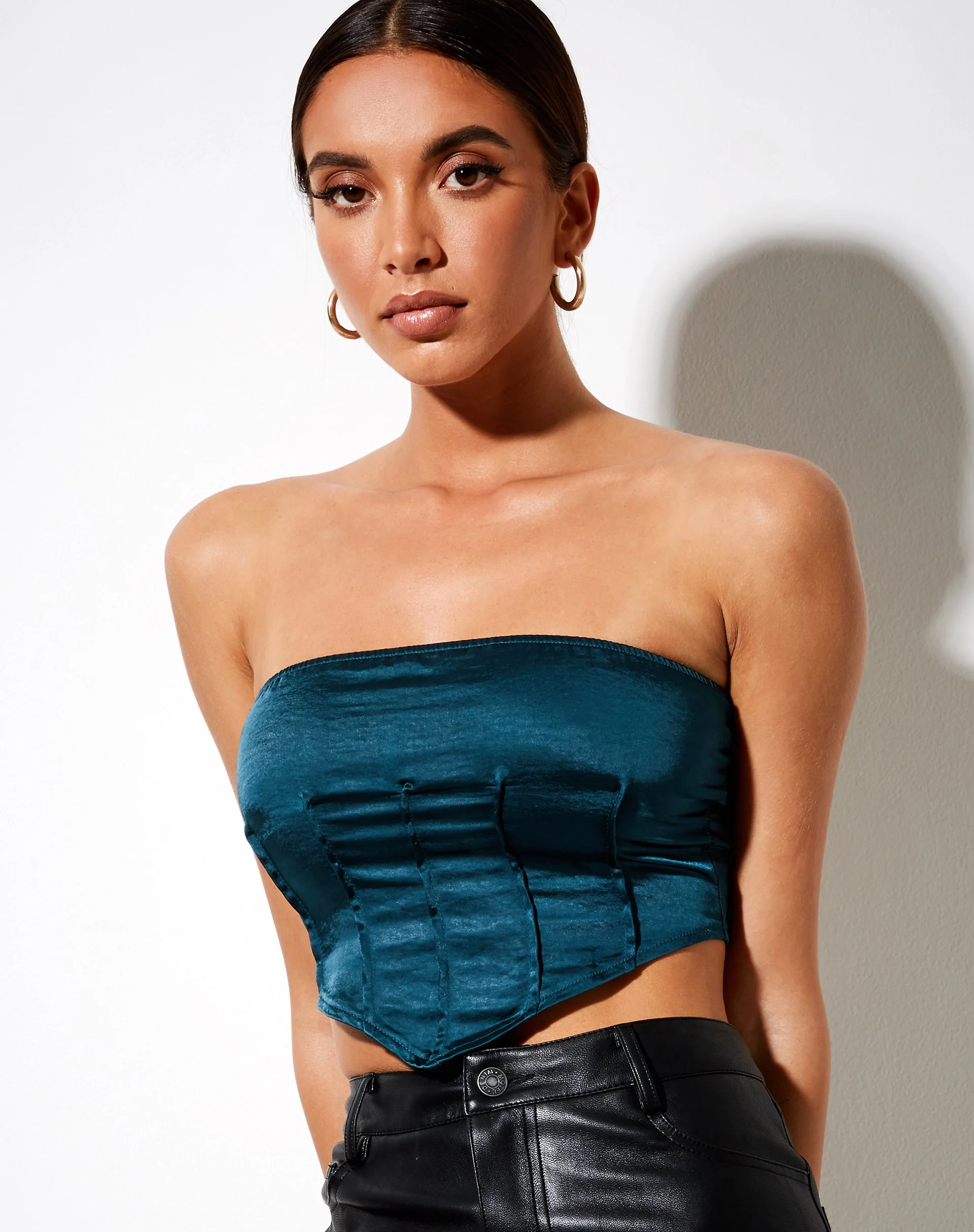 Sanja Bandeau-Top in Satin Teal - Image 2