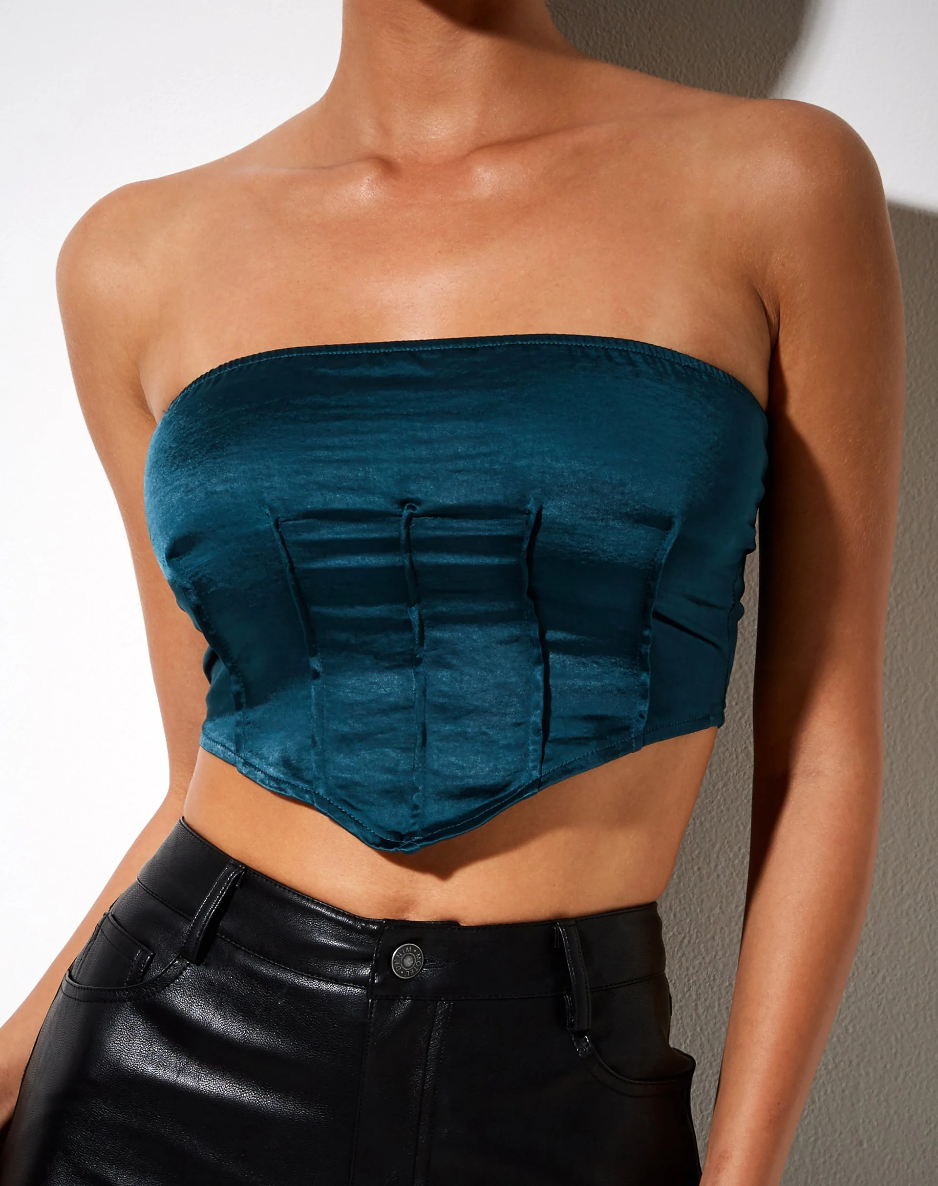 Sanja Bandeau-Top in Satin Teal - Image 4