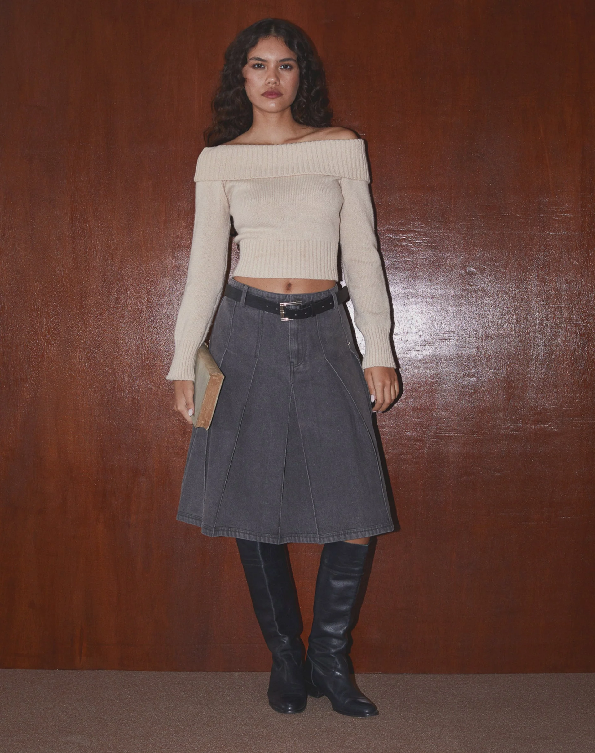 Sanjani Midirock aus Denim mit Falten in grauer Waschung - Image 2