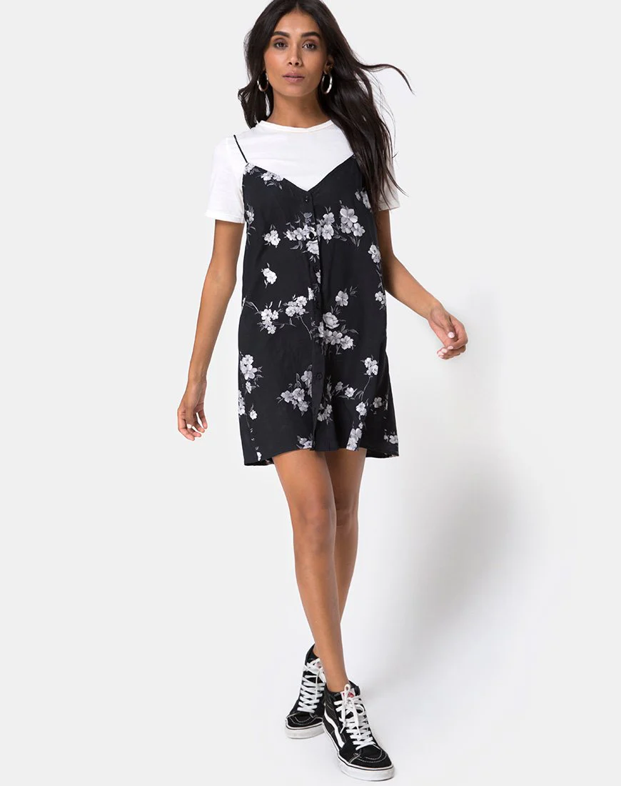Sanna Slip Dress in Mono Flower Schwarz - Image 3