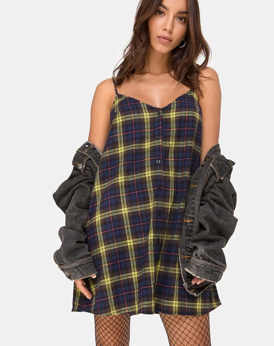Sanna Slip Dress aus kariertem braun-gelbem Karo
