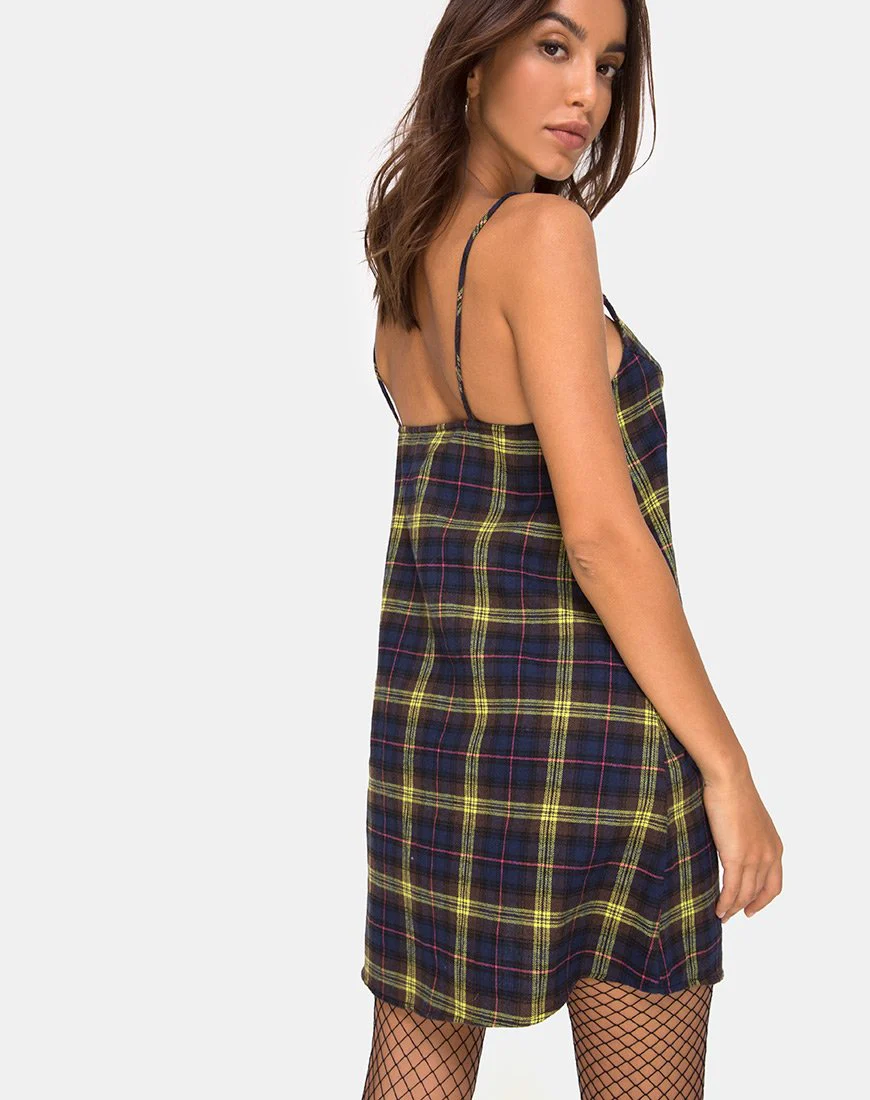Sanna Slip Dress aus kariertem braun-gelbem Karo - Image 2