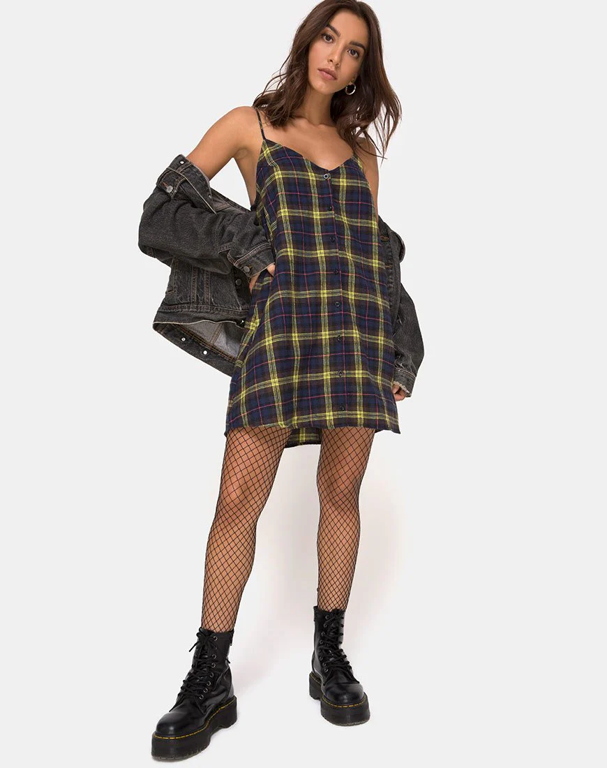 Sanna Slip Dress aus kariertem braun-gelbem Karo - Image 3
