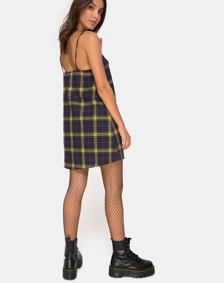 Sanna Slip Dress aus kariertem braun-gelbem Karo - Image 4
