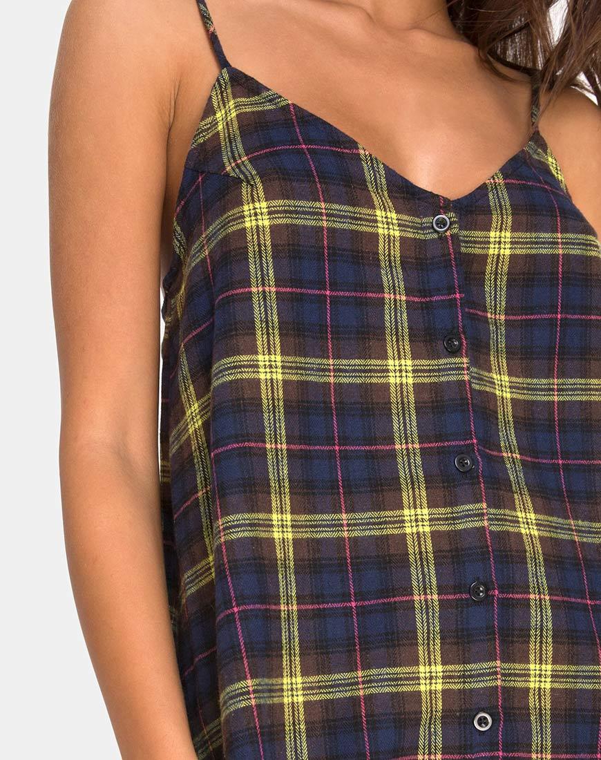 Sanna Slip Dress aus kariertem braun-gelbem Karo - Image 5