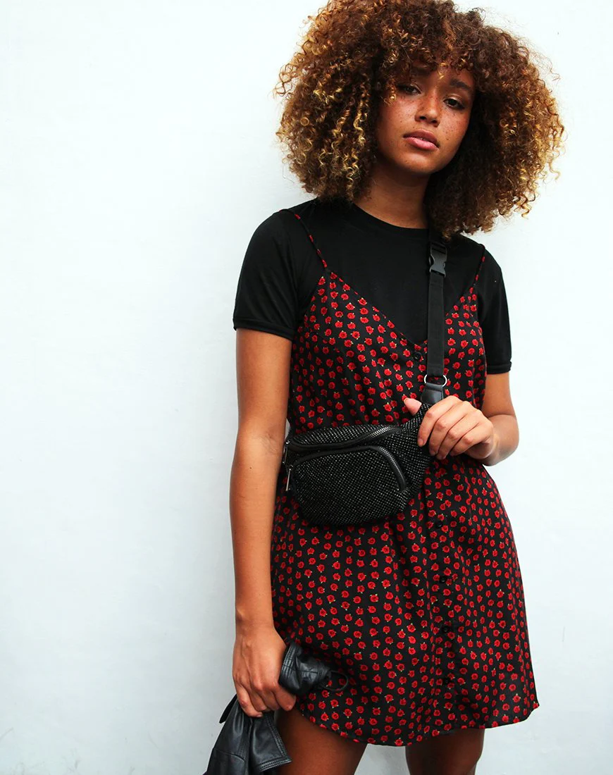 Sanna Slip Dress in Dotty Rose Schwarz