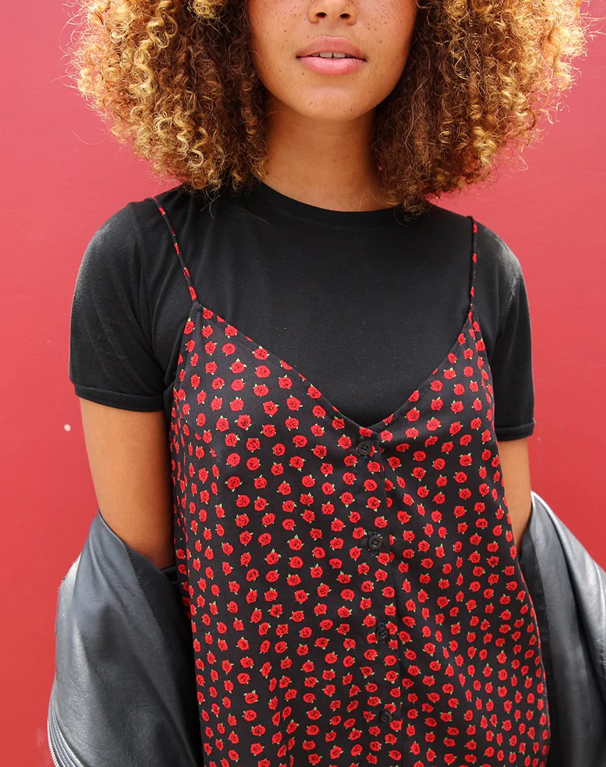Sanna Slip Dress in Dotty Rose Schwarz - Image 6