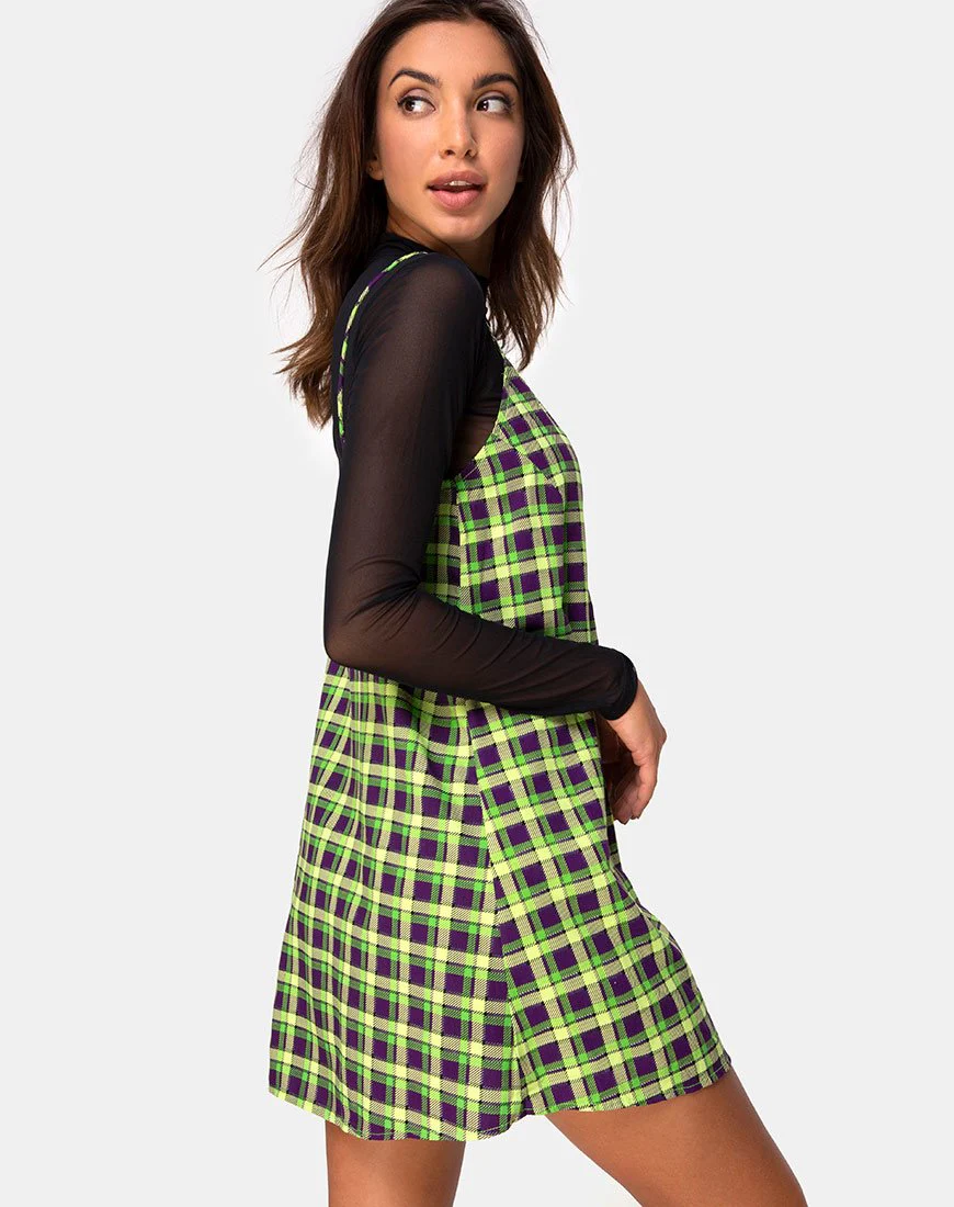 Sanna Slip Dress in Grün und Lila Karo - Image 2