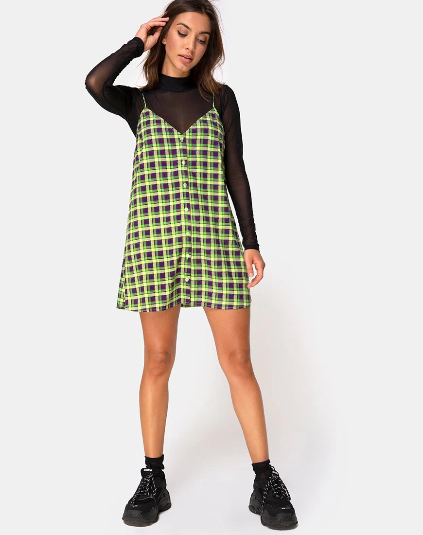 Sanna Slip Dress in Grün und Lila Karo - Image 3
