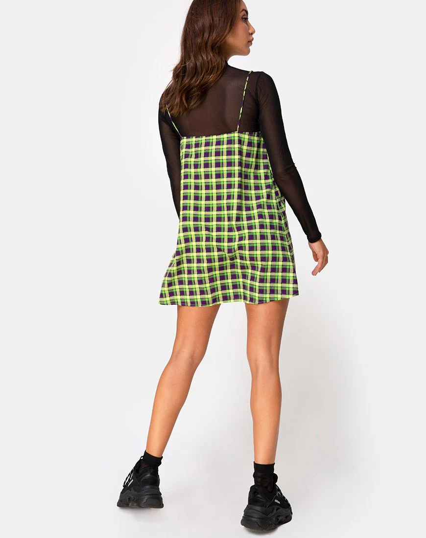 Sanna Slip Dress in Grün und Lila Karo - Image 4
