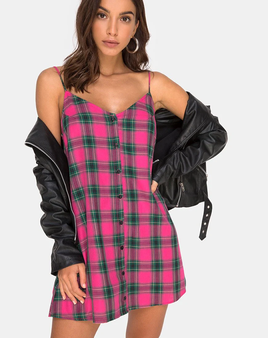 Sanna Slip Dress in Rosa und Grün kariert - Image 2