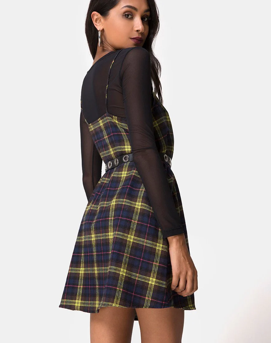 Sanna Slip Dress aus kariertem braun-gelbem Karo - Image 2