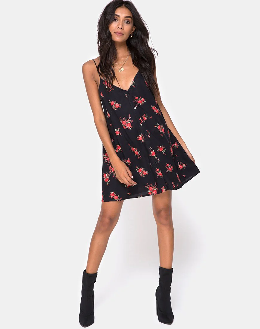 Sanna Slip Dress in Soi Rose Schwarz und Rot - Image 3