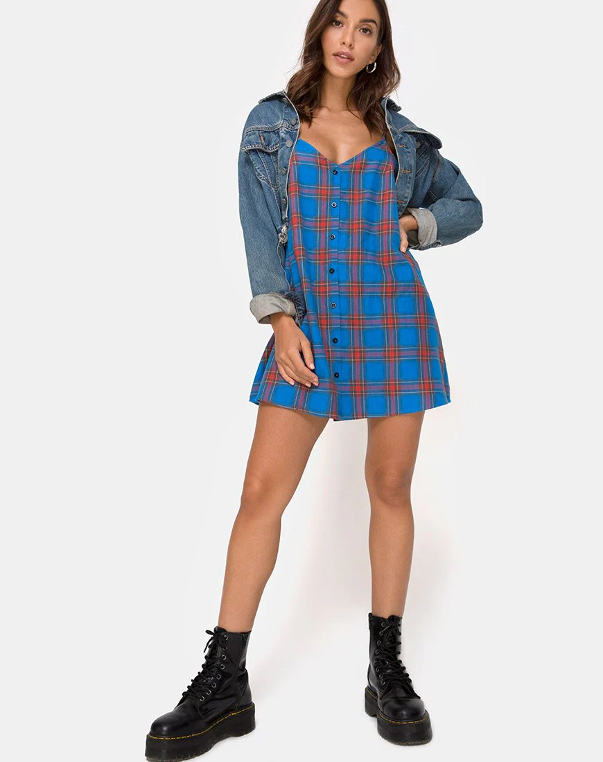 Sanna Slip Dress in Blau und Rot kariert - Image 3