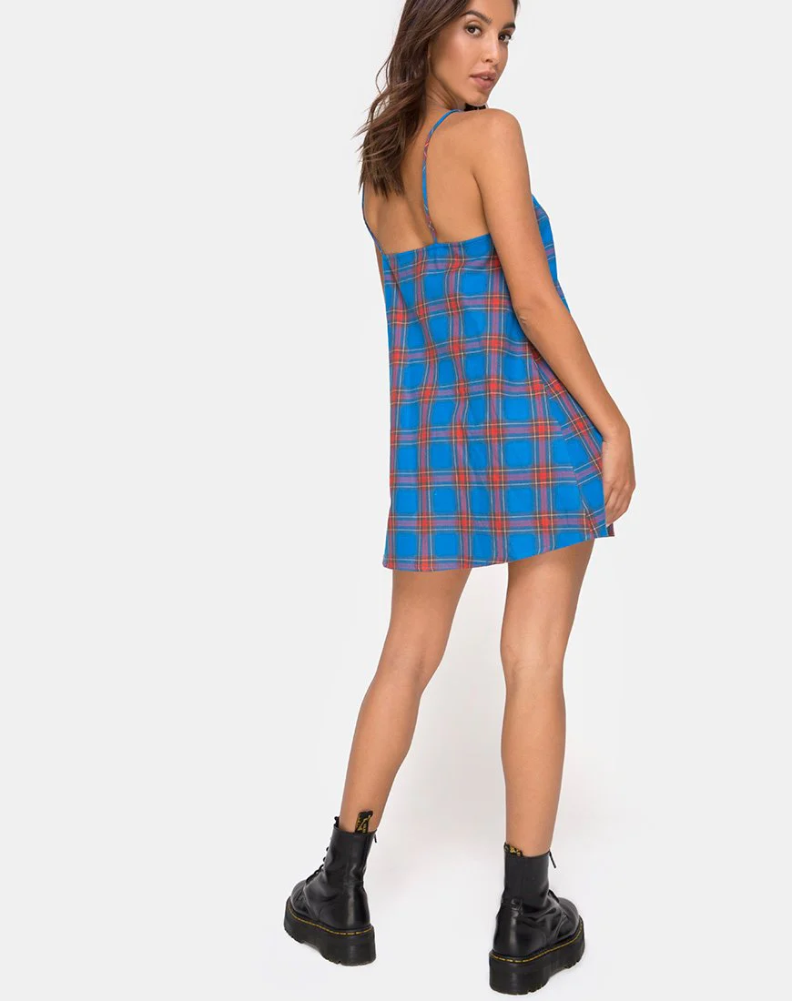 Sanna Slip Dress in Blau und Rot kariert - Image 4