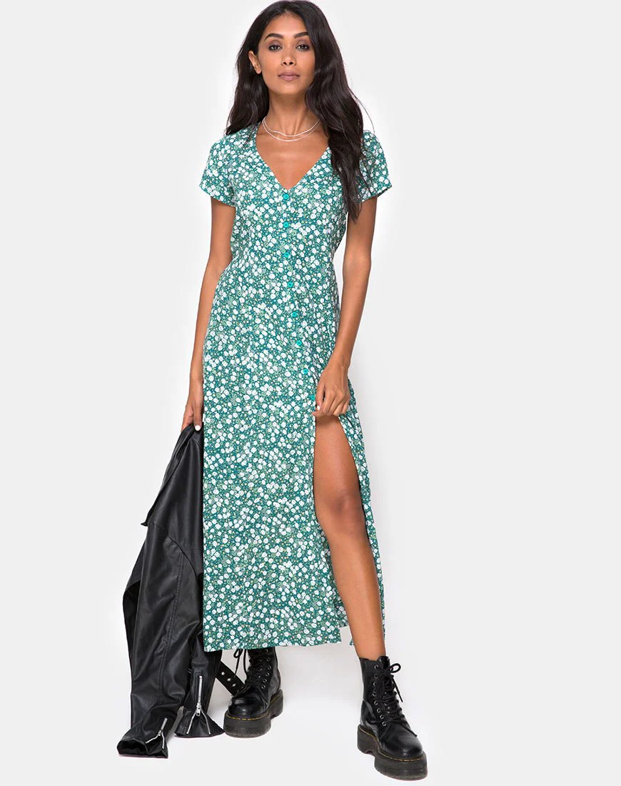 Sanrin Midikleid aus geblümtem Feldgrün - Image 3