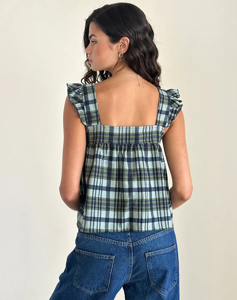 Sanula Top aus Leinen mit Monokaro Grün - Image 3