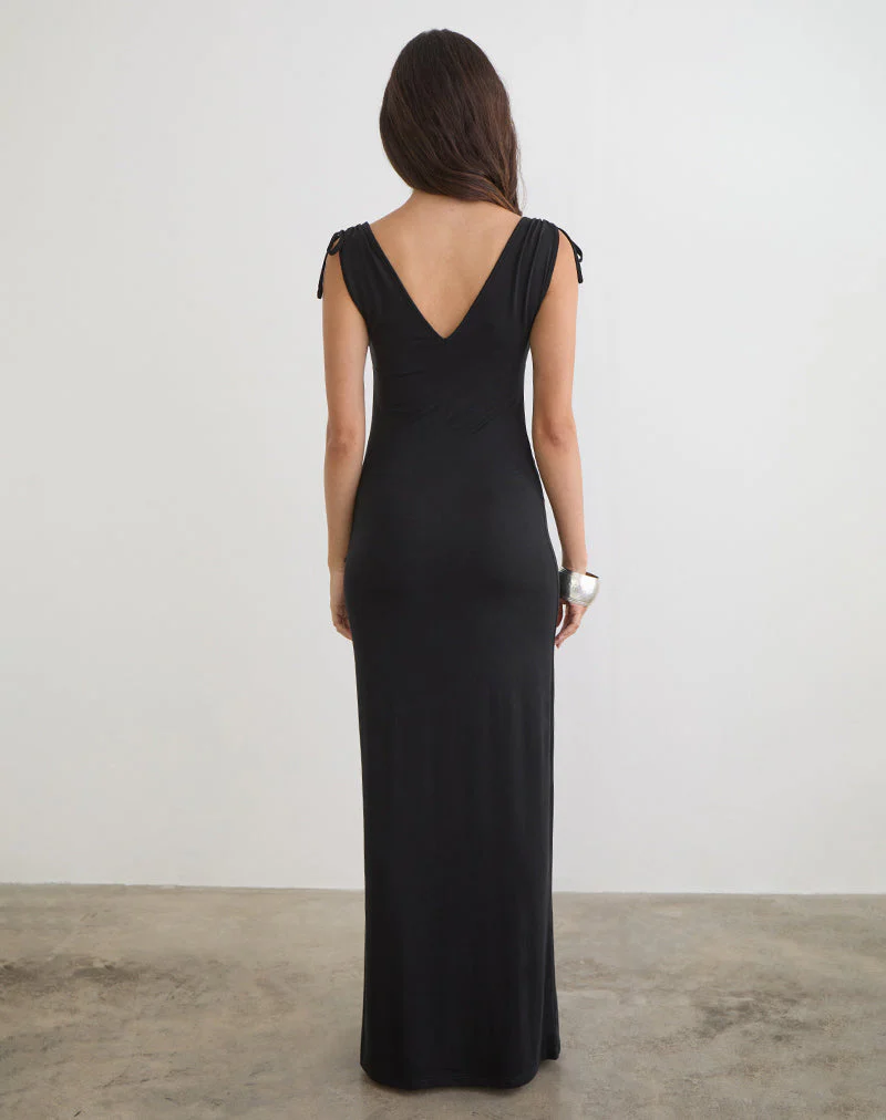 Sanyu Plunge Maxikleid aus Cupro Schwarz - Image 5