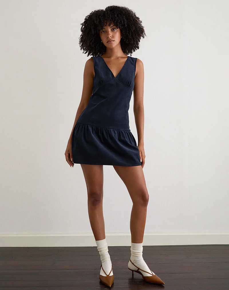 Sarabi Mini-Kleid mit tiefem Rückenausschnitt in Cord Navy